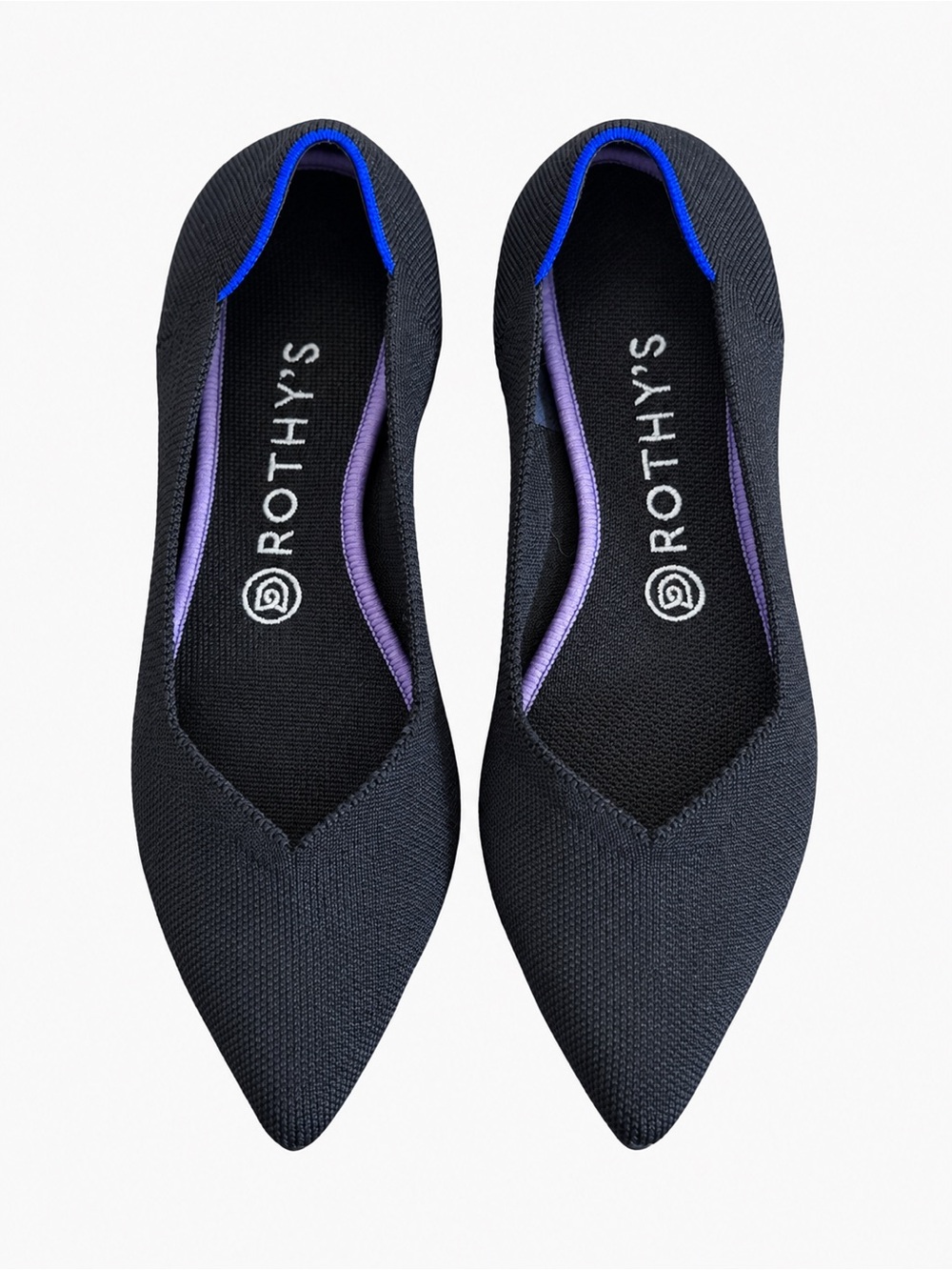 Rothy’s The Point Black Blue Trim Pointed Flats 8.5
